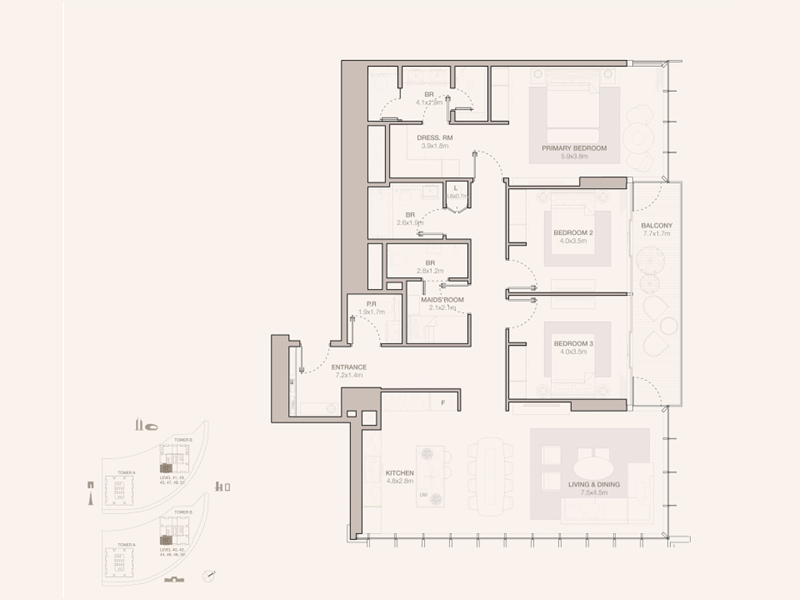 3 BR Apartment floor plan