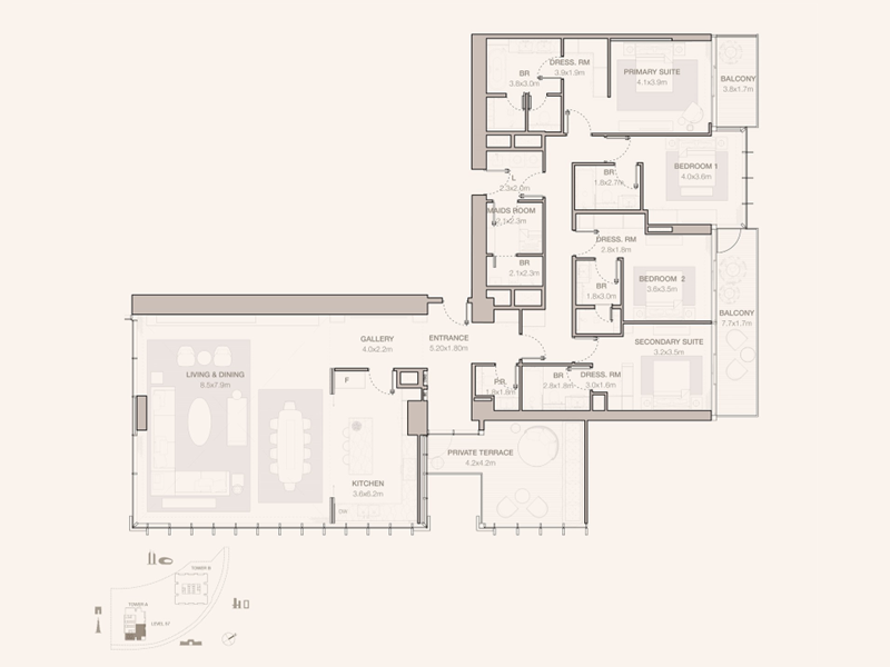 4 BR Apartment floor plan