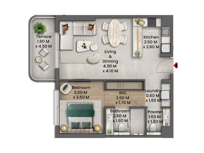 1 BR floor plan