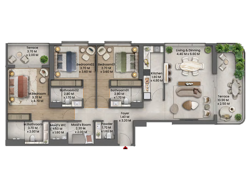 3 BR floor plan