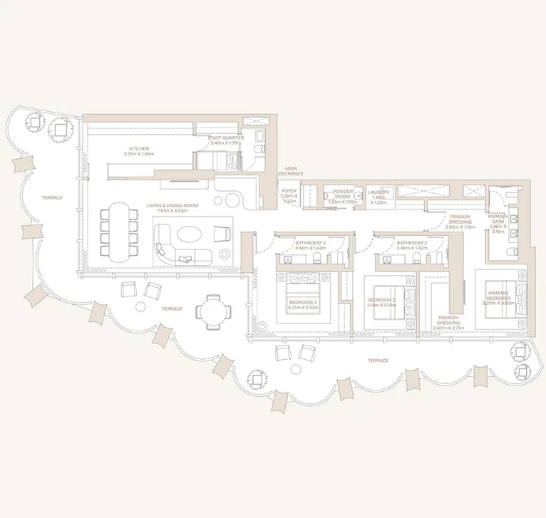3 BR floor plan