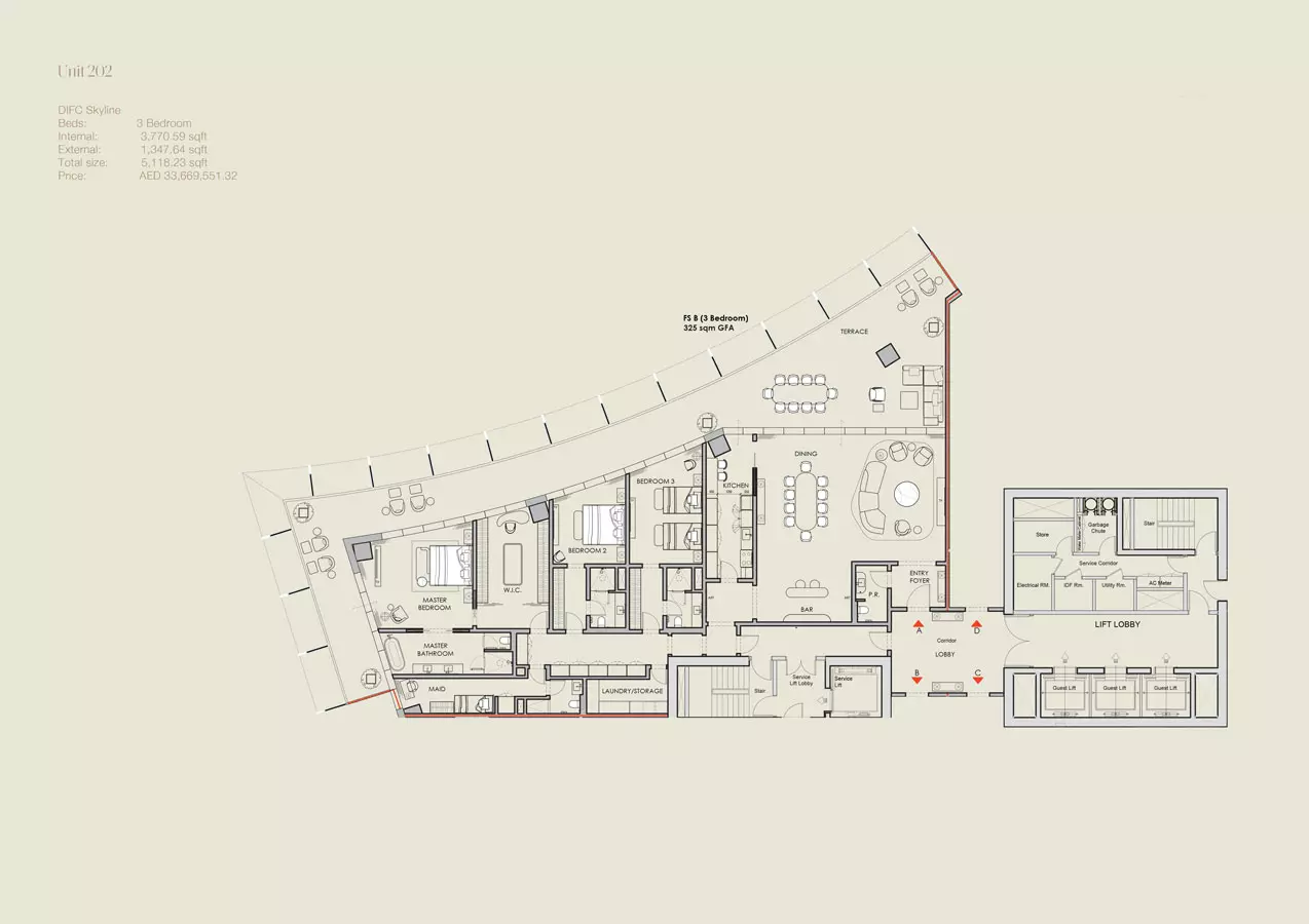 3 BR floor plan