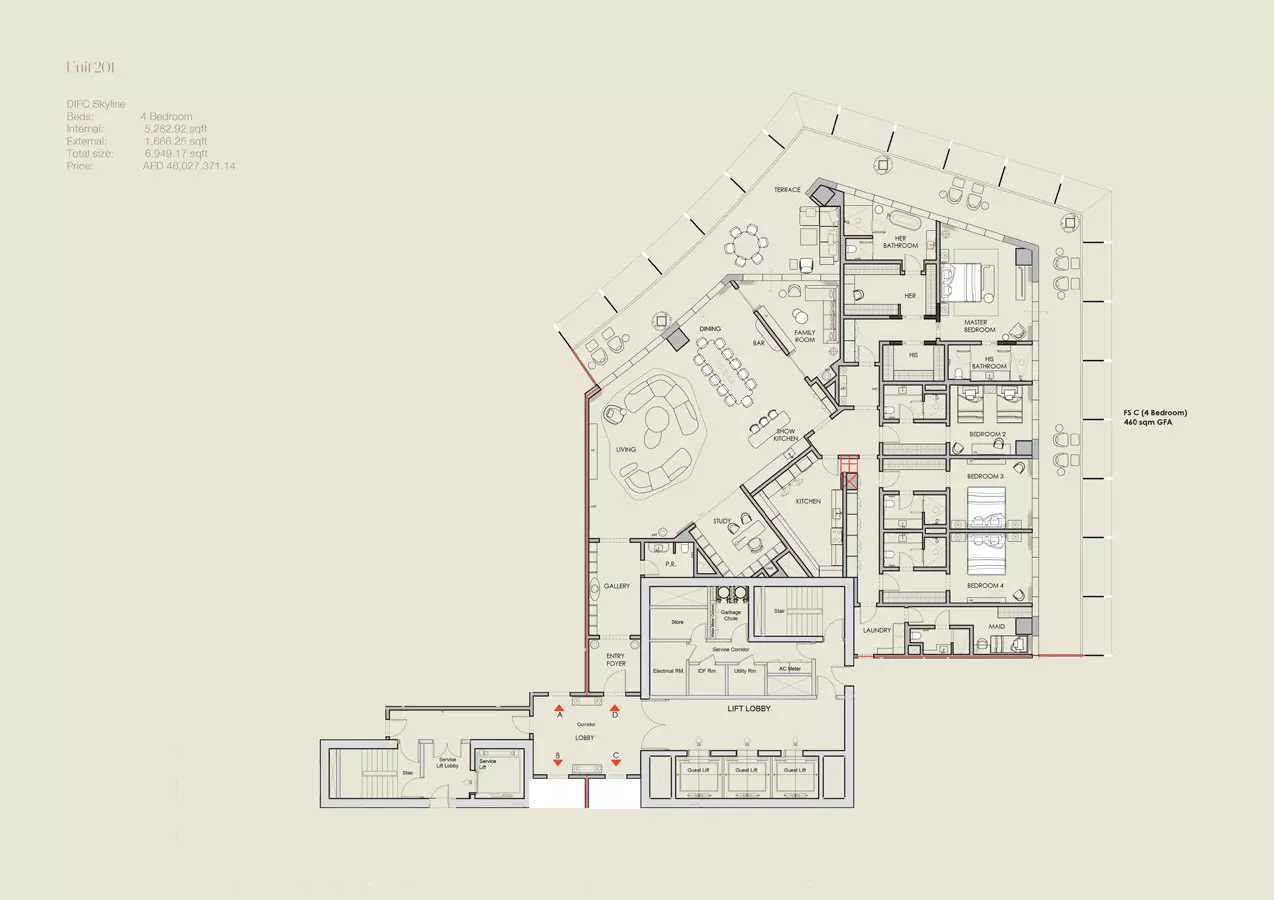 4 BR floor plan