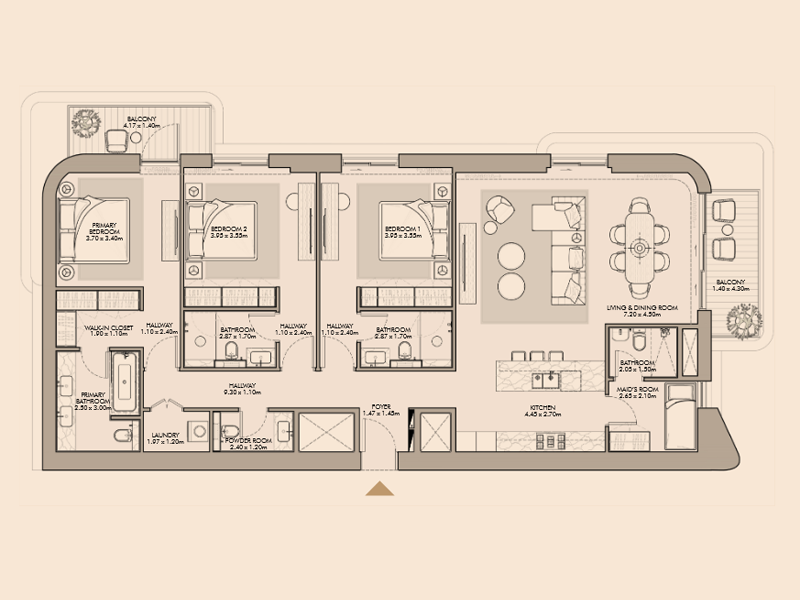 3 BR Apartment floor plan