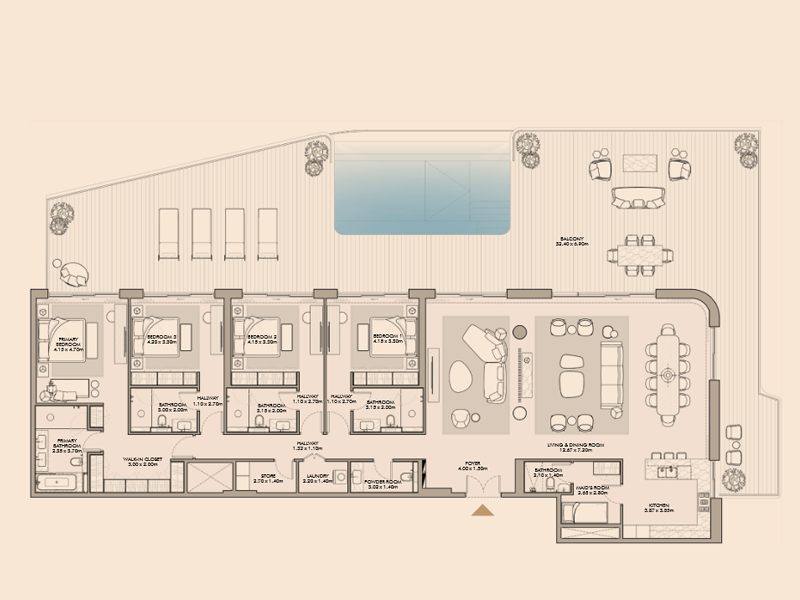 4 BR Apartment floor plan