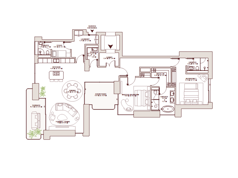 2 BR Apartment floor plan