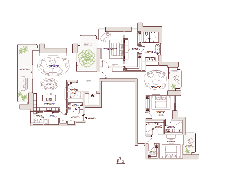 3 BR Apartment floor plan