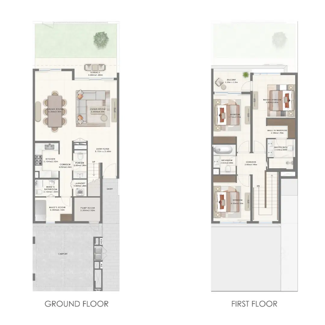 3 BR Townhouse floor plan