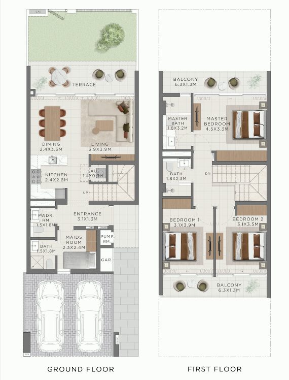 3 BR Townhouse floor plan