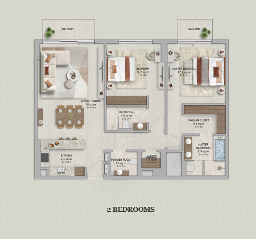 2 BR Apartment floor plan