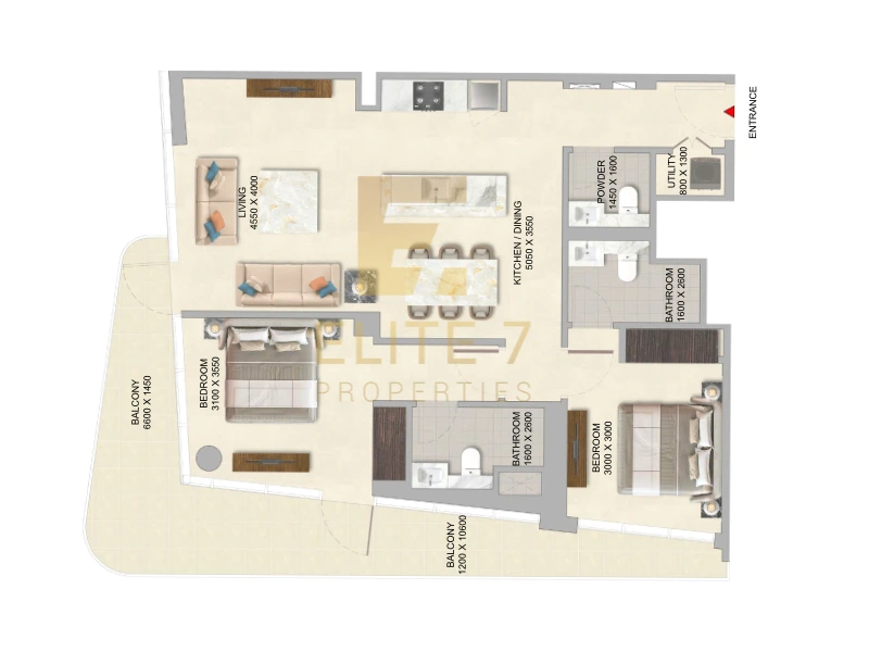 2 BR Apartment floor plan