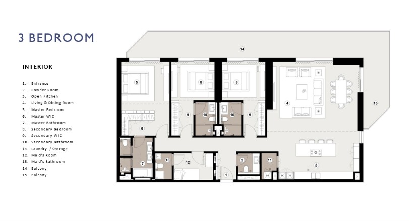 3 BR Apartment floor plan