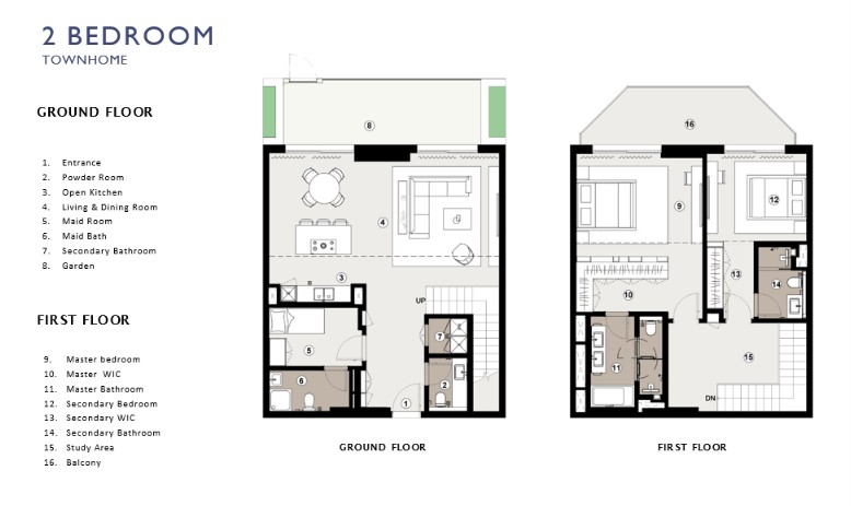 2 BR Townhouse floor plan