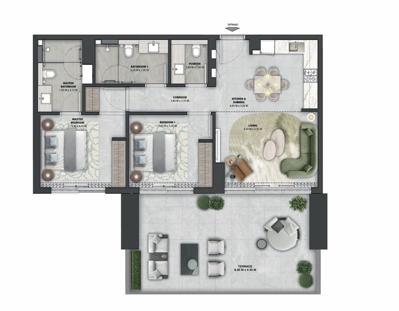 2 BR Apartment floor plan