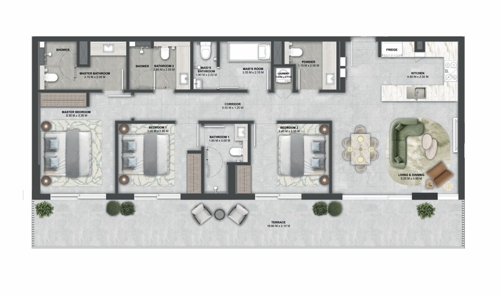 3 BR Apartment floor plan