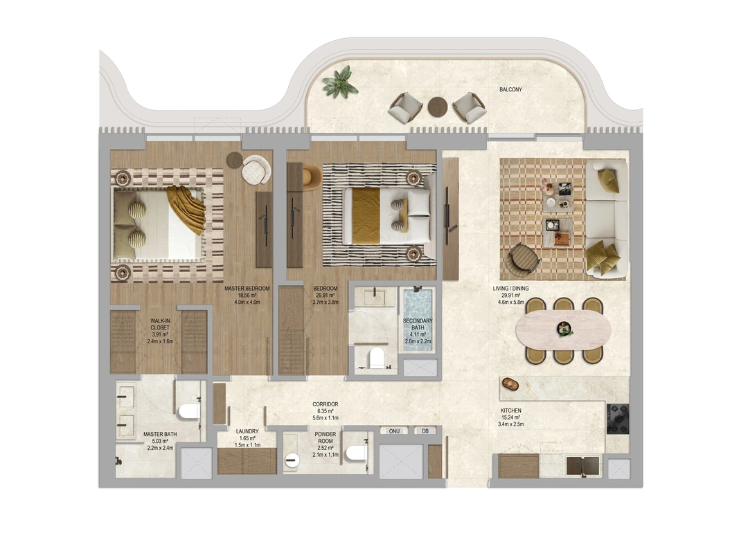 2 BR Apartment floor plan