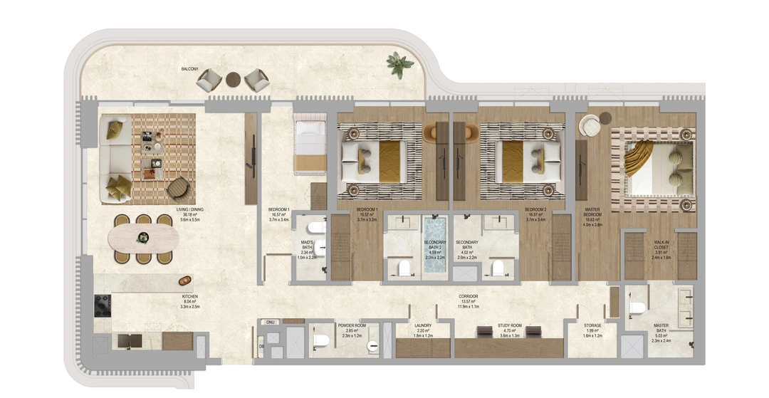 3 BR Apartment floor plan