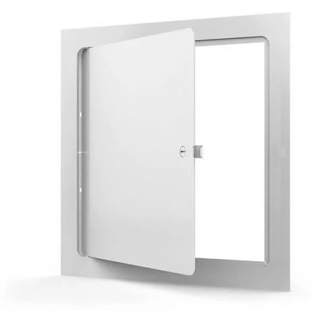White hinged access door with latch