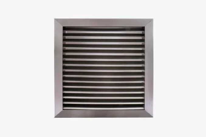 Square louvred air grille in a metal frame