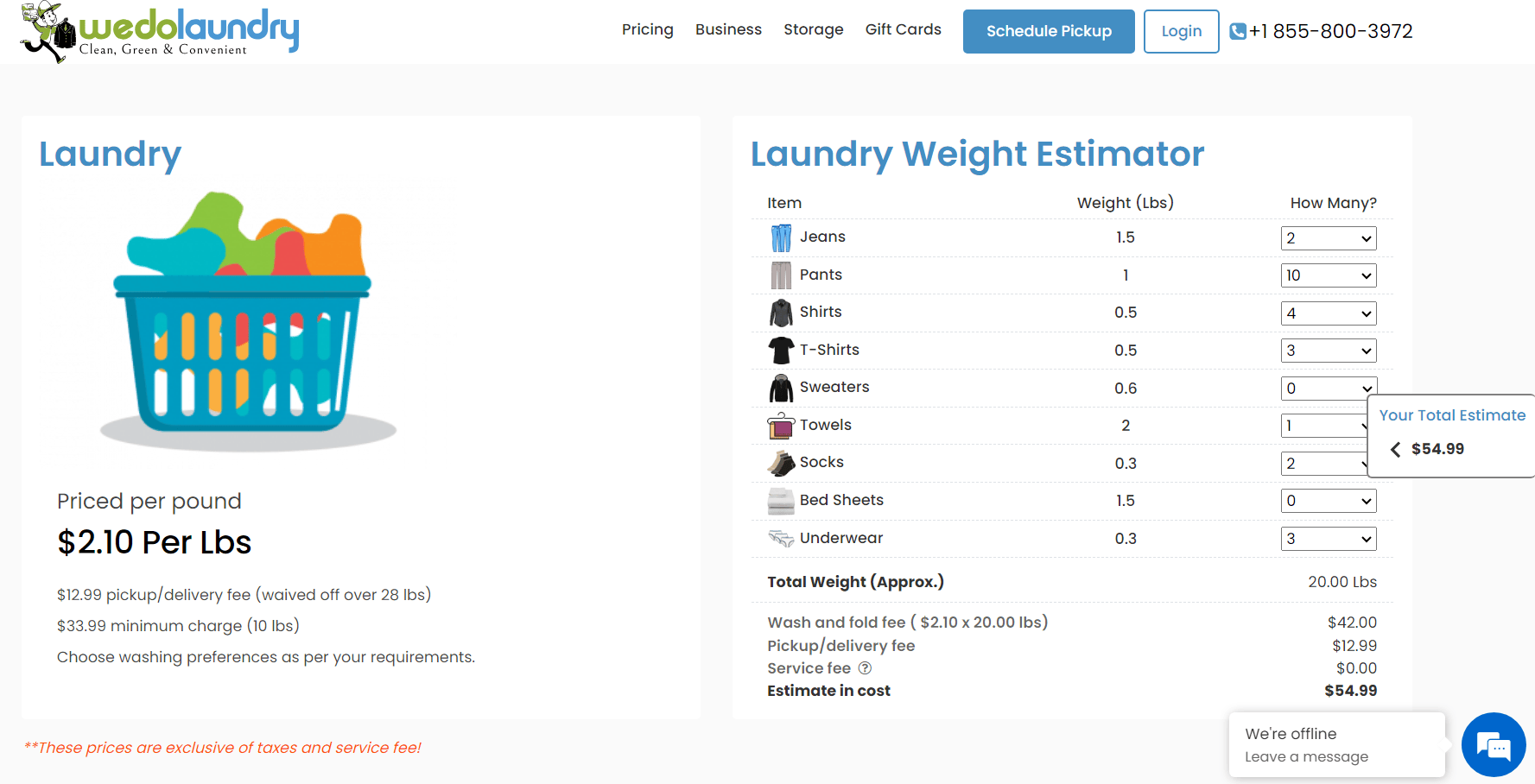 wedolaundry wash and fold estimate