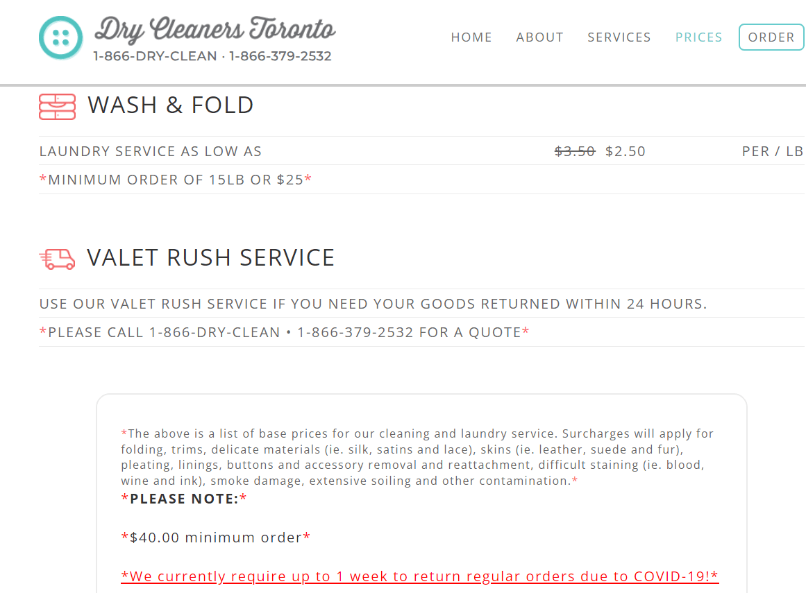 Drycleanerstoronto pricing