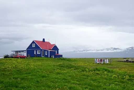 Open air field with clothes drying on a rack