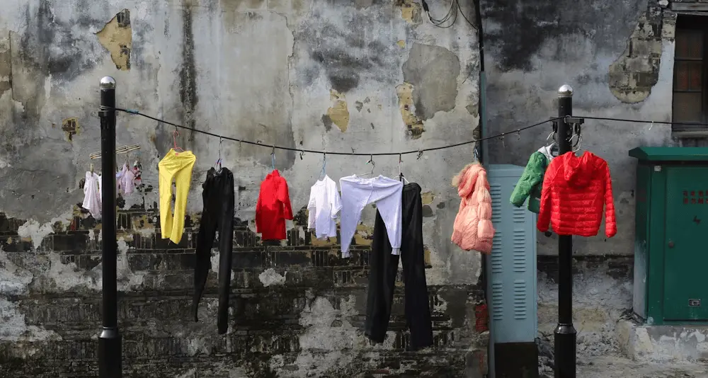 Clothes hanging on a wire in China