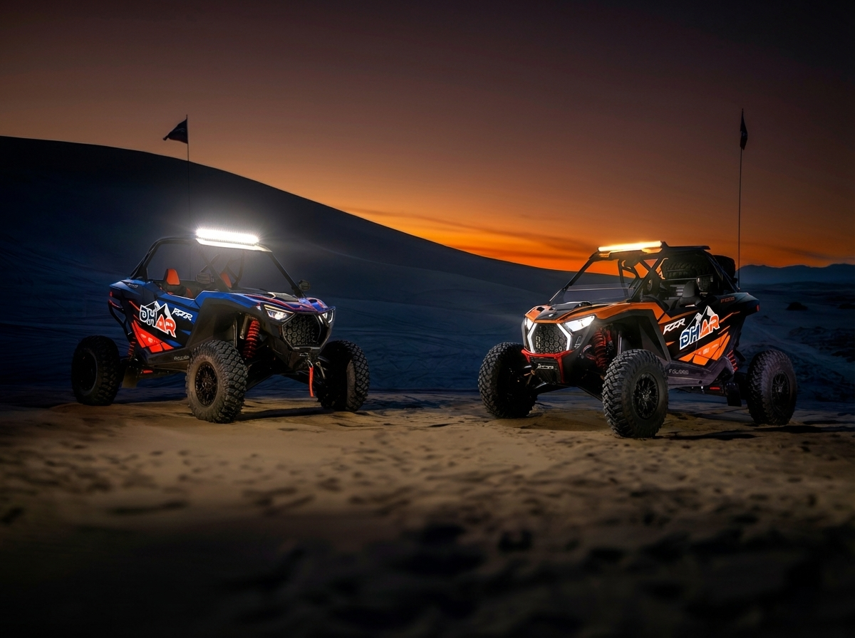 Polaris RZR rental at Little Sahara State Park at night