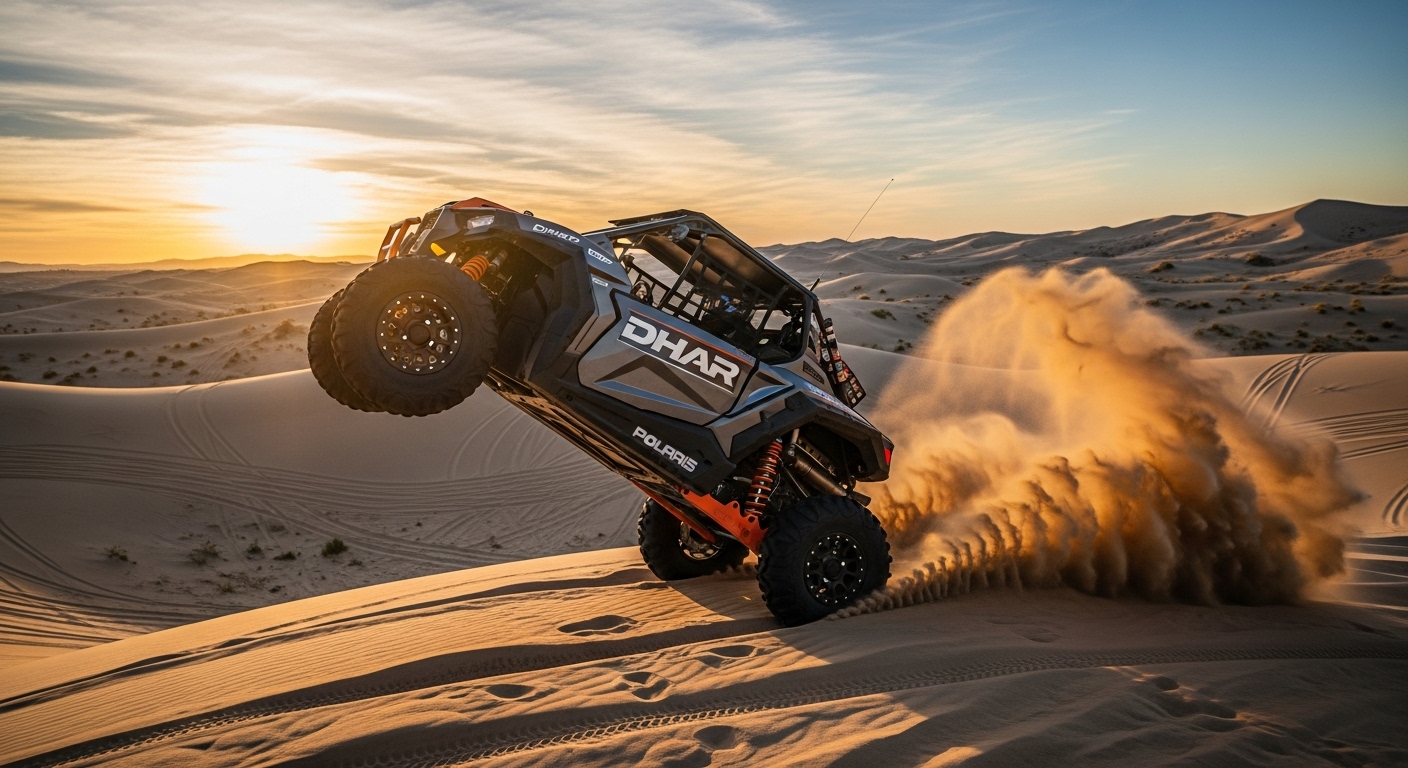 Side-by-side on a sand dune at sunset