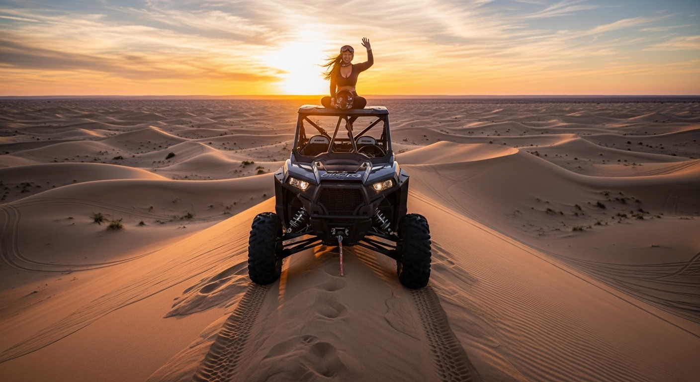Happy customers on a dune buggy tour