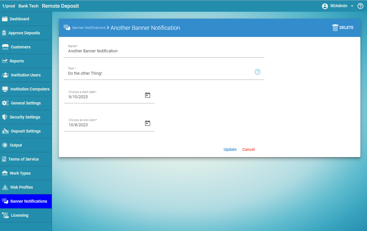 Banner Notifications Edit