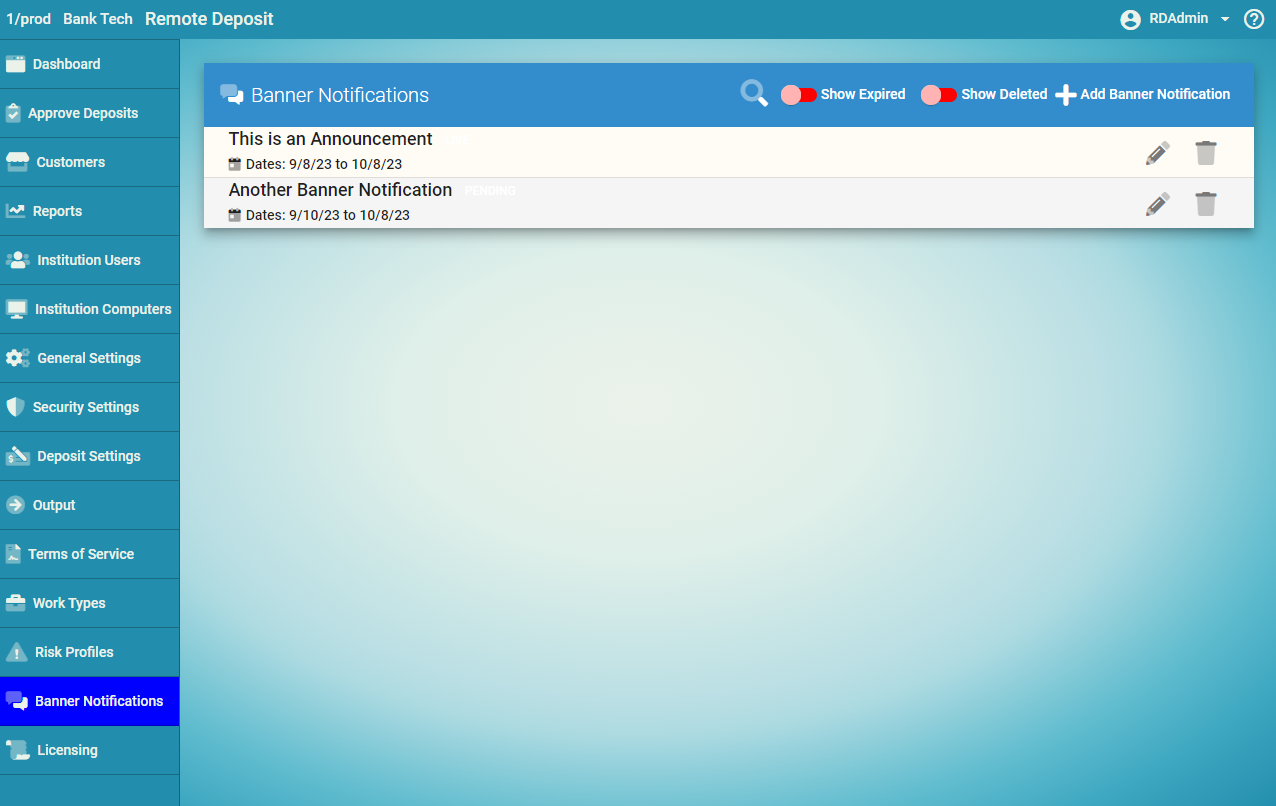 Banner Notifications