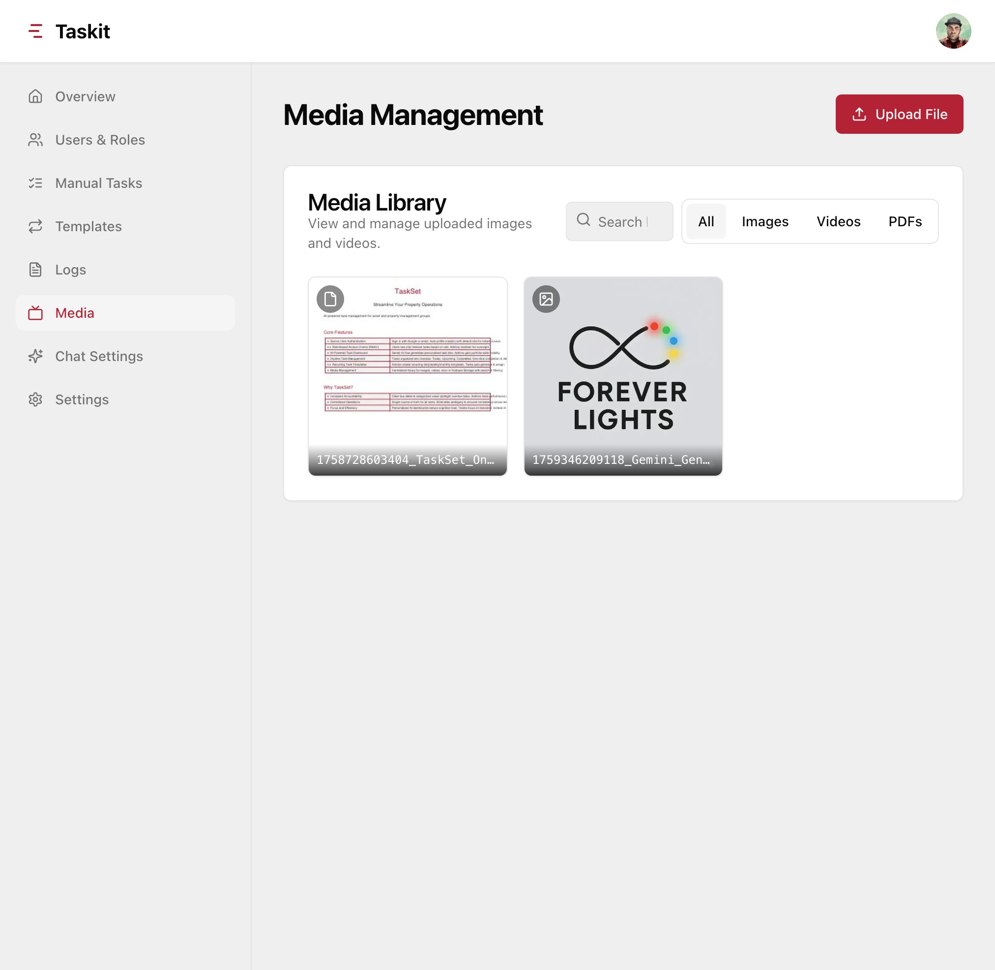 Media Management Page