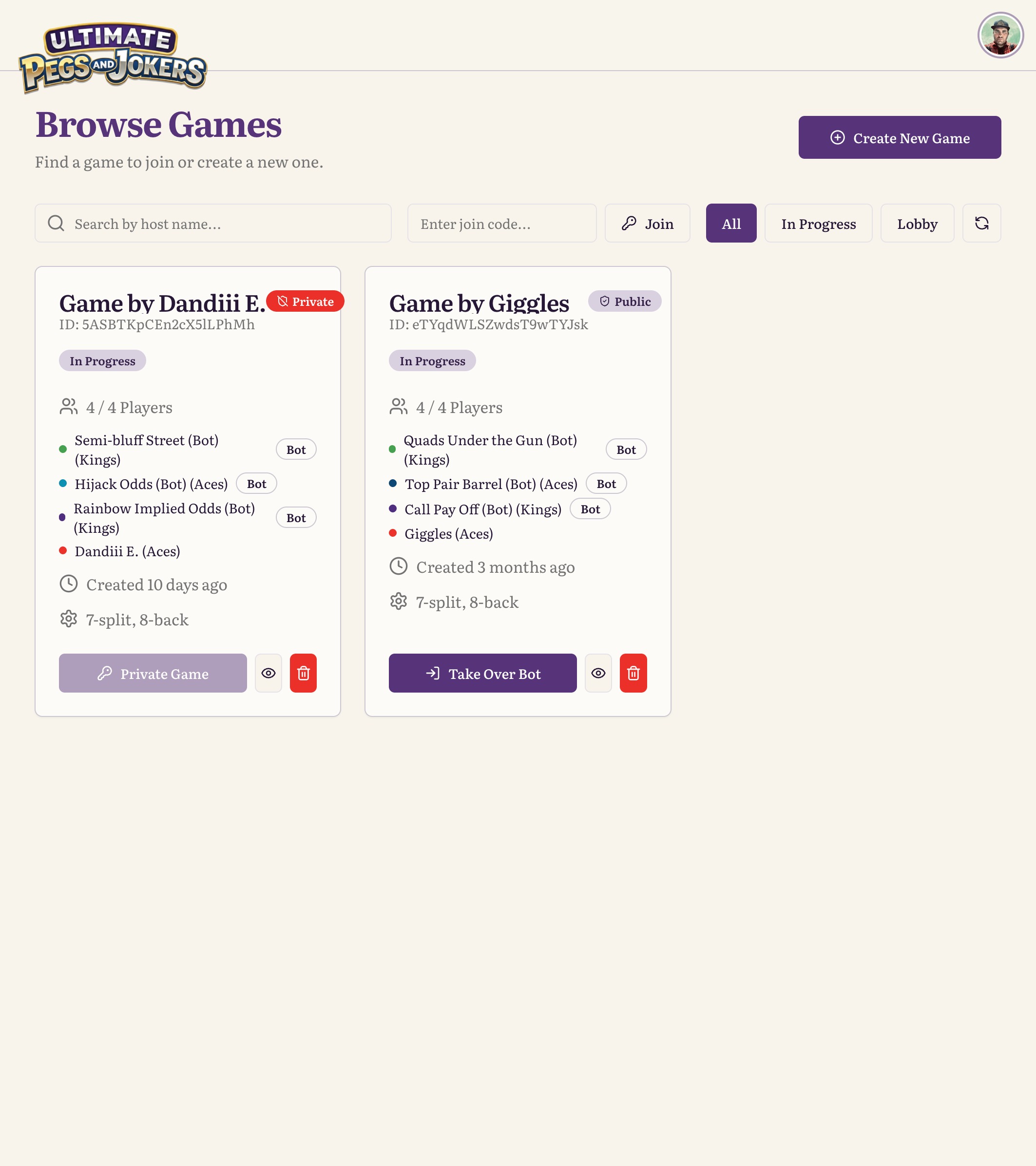 Admin Game Management