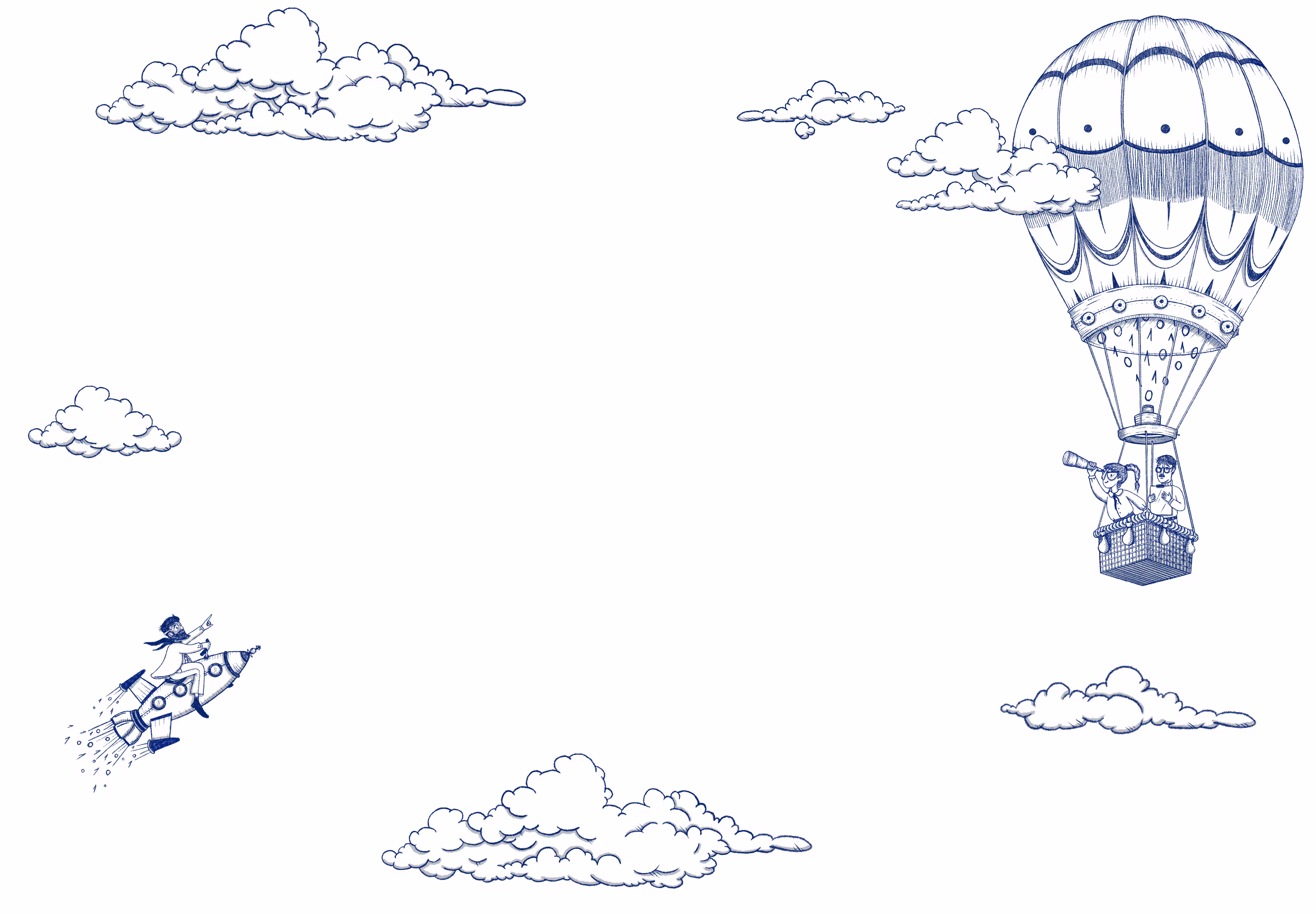 Ilustración Atogu cohete y globo aerostático propulsados por datos