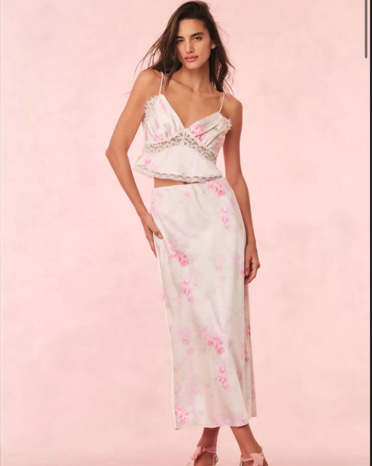 Loveshackfancy Spritely Satin Floral Cami & Castle Satin Floral Maxi Skirt