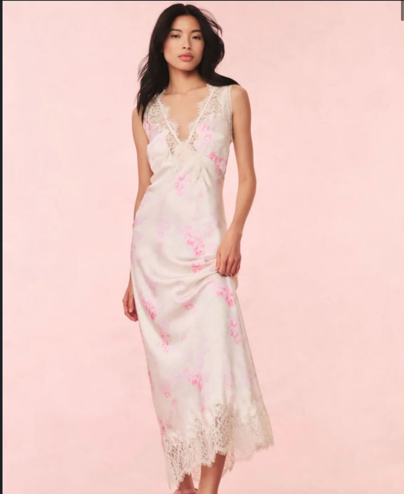 Loveshackfancy Serene Satin Lace-Trimmed Maxi Dress