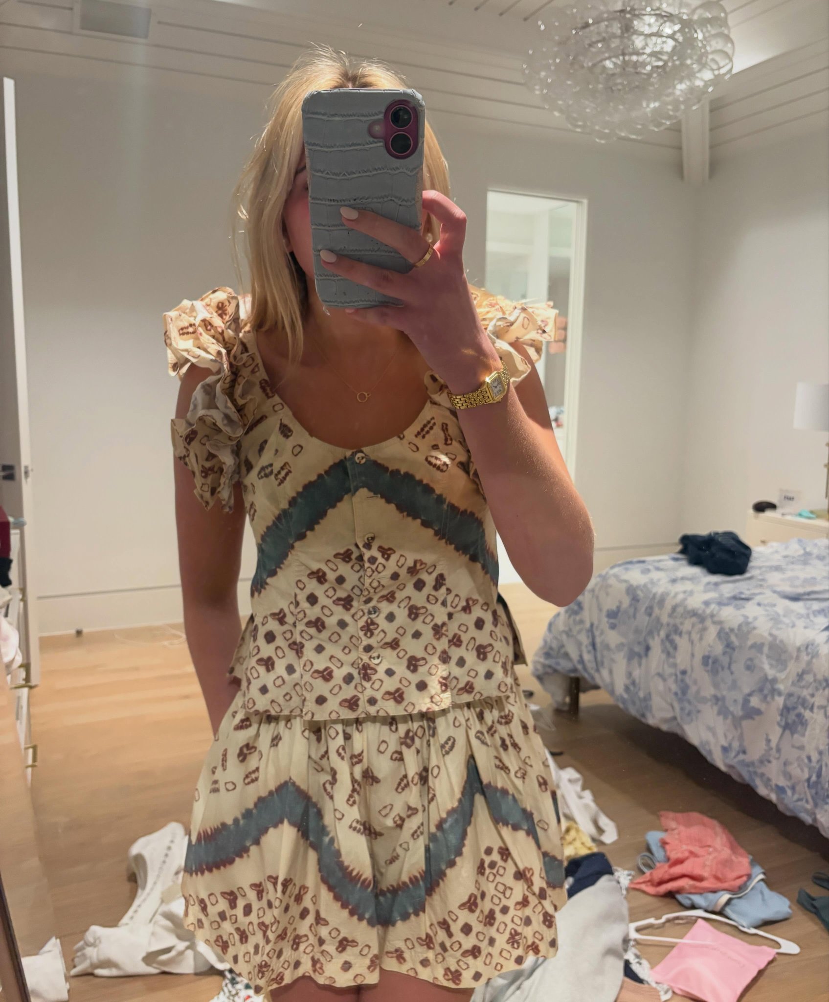 Ulla Johnson Cream Patterned Ruffled Set