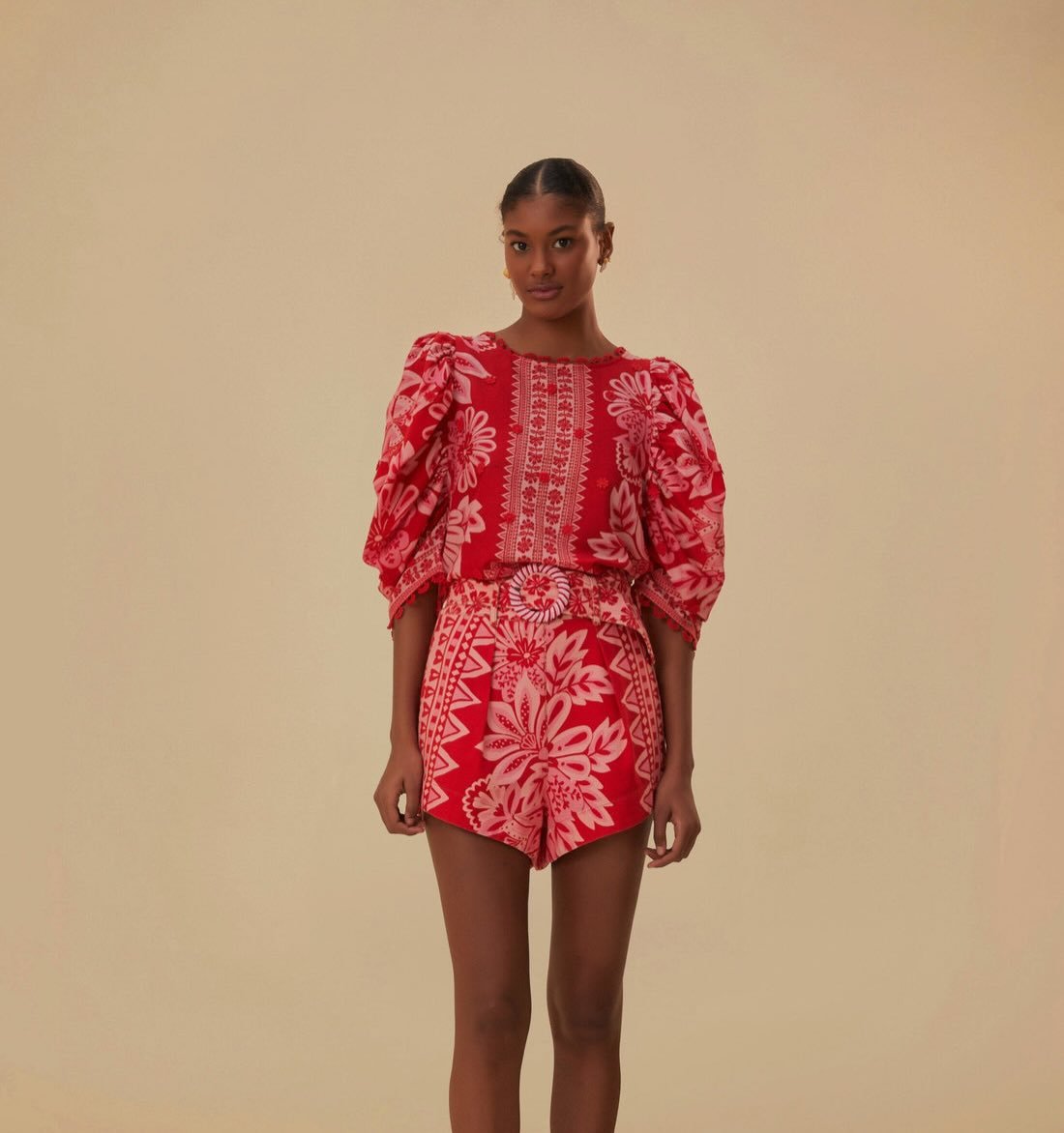 Farm Rio Flora Tapestry Red Blouse & Shorts