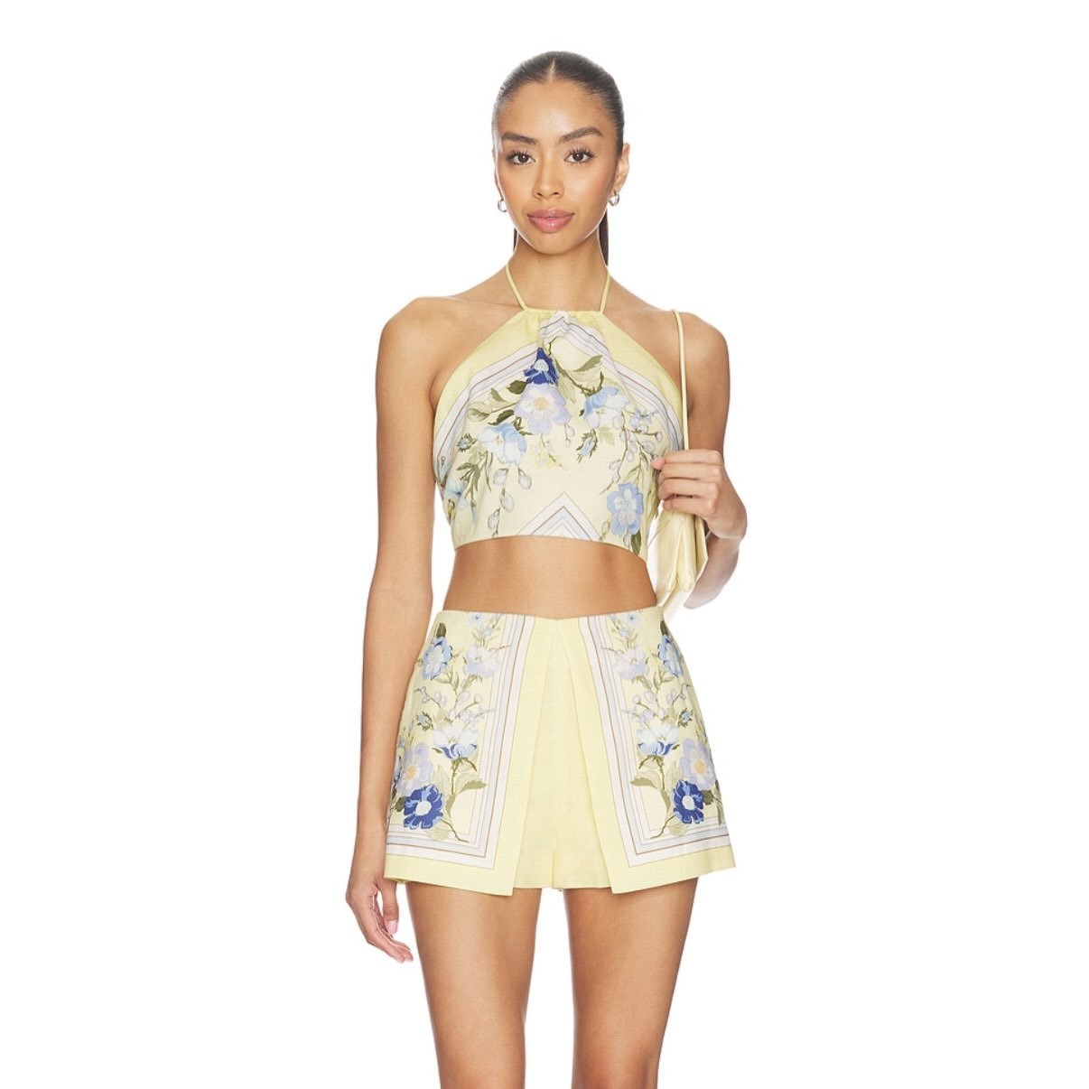 Self-Portrait Yellow Floral Linen Top & Shorts Set