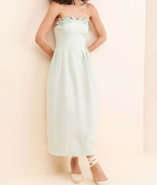 Fanm Mon Lorr Floral Linen Strapless Midi Dress