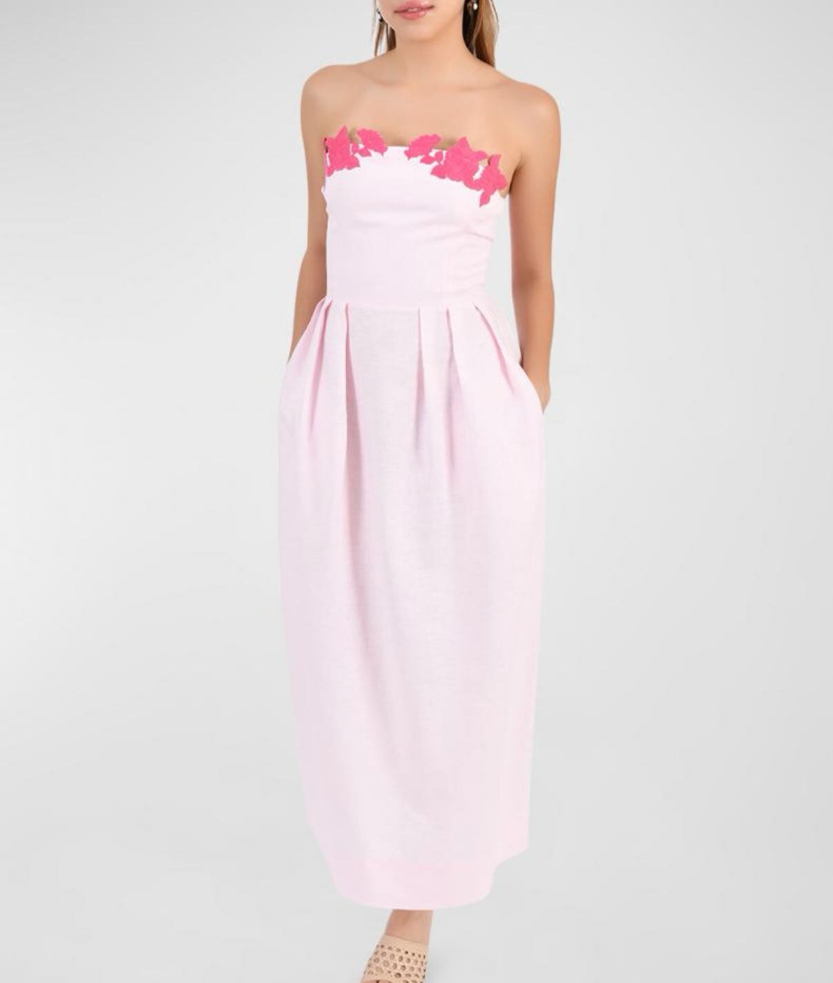 Fanm Mon Lorr Floral Linen Strapless Midi Dress