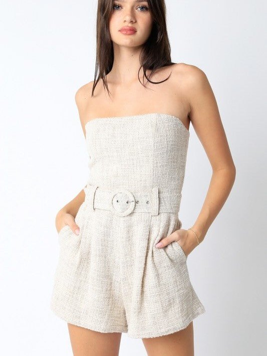 Tan Tweed Romper