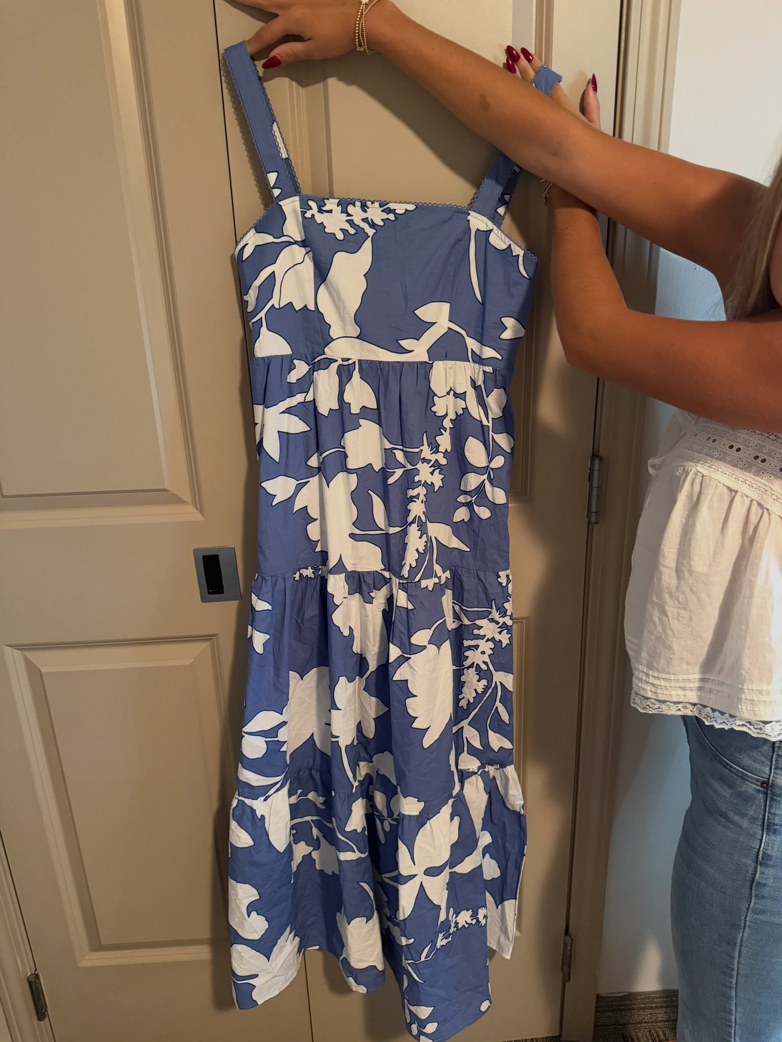 Blue and White Floral Midi Dress