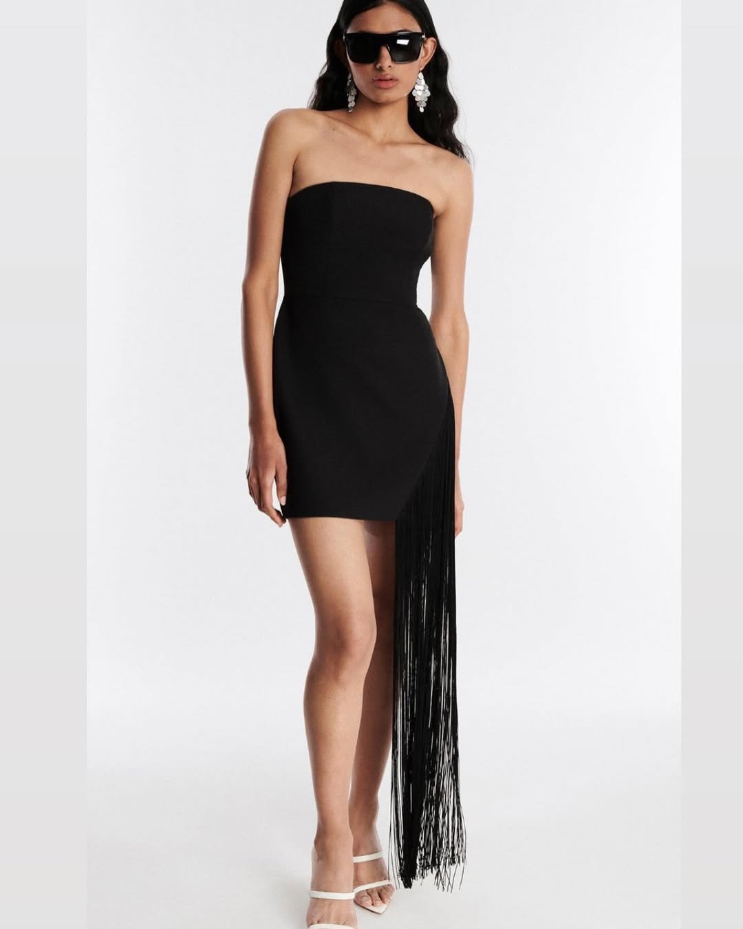 Unknown Black Strapless Fringe Mini Dress