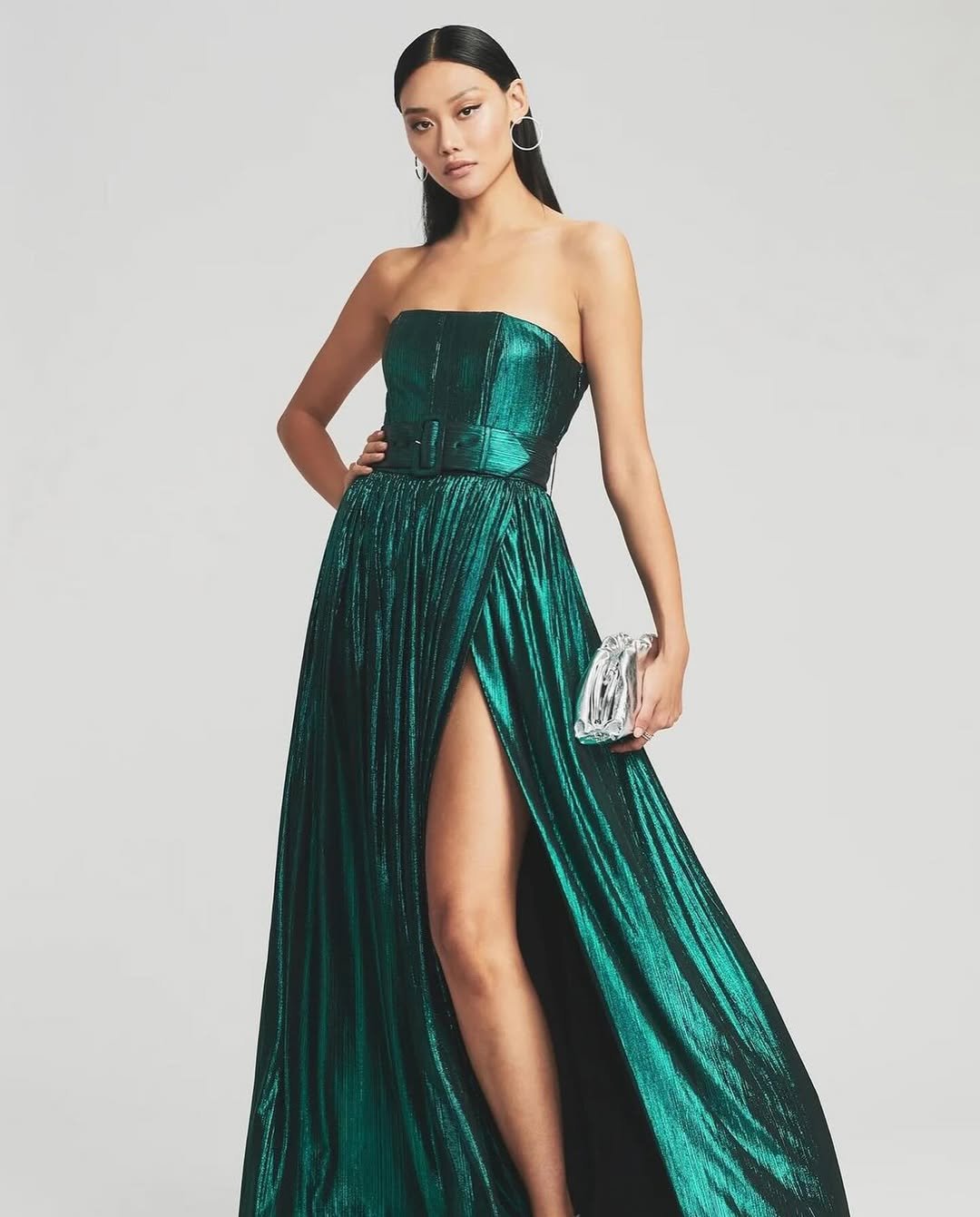Emerald Green Strapless Pleated Maxi Dress