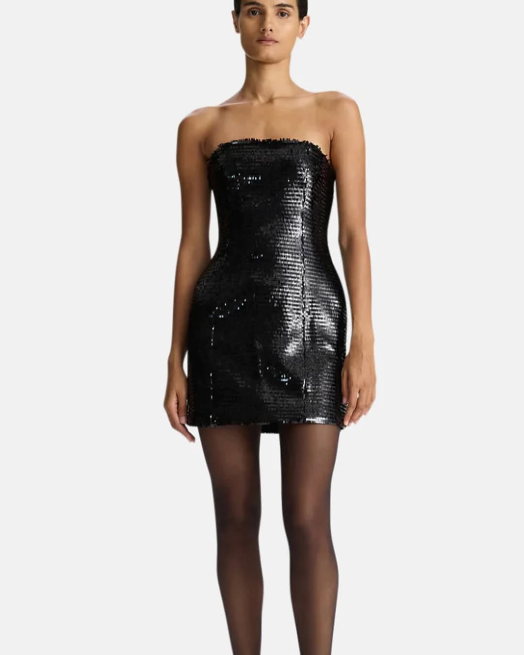 Black Sequin Strapless Mini Dress