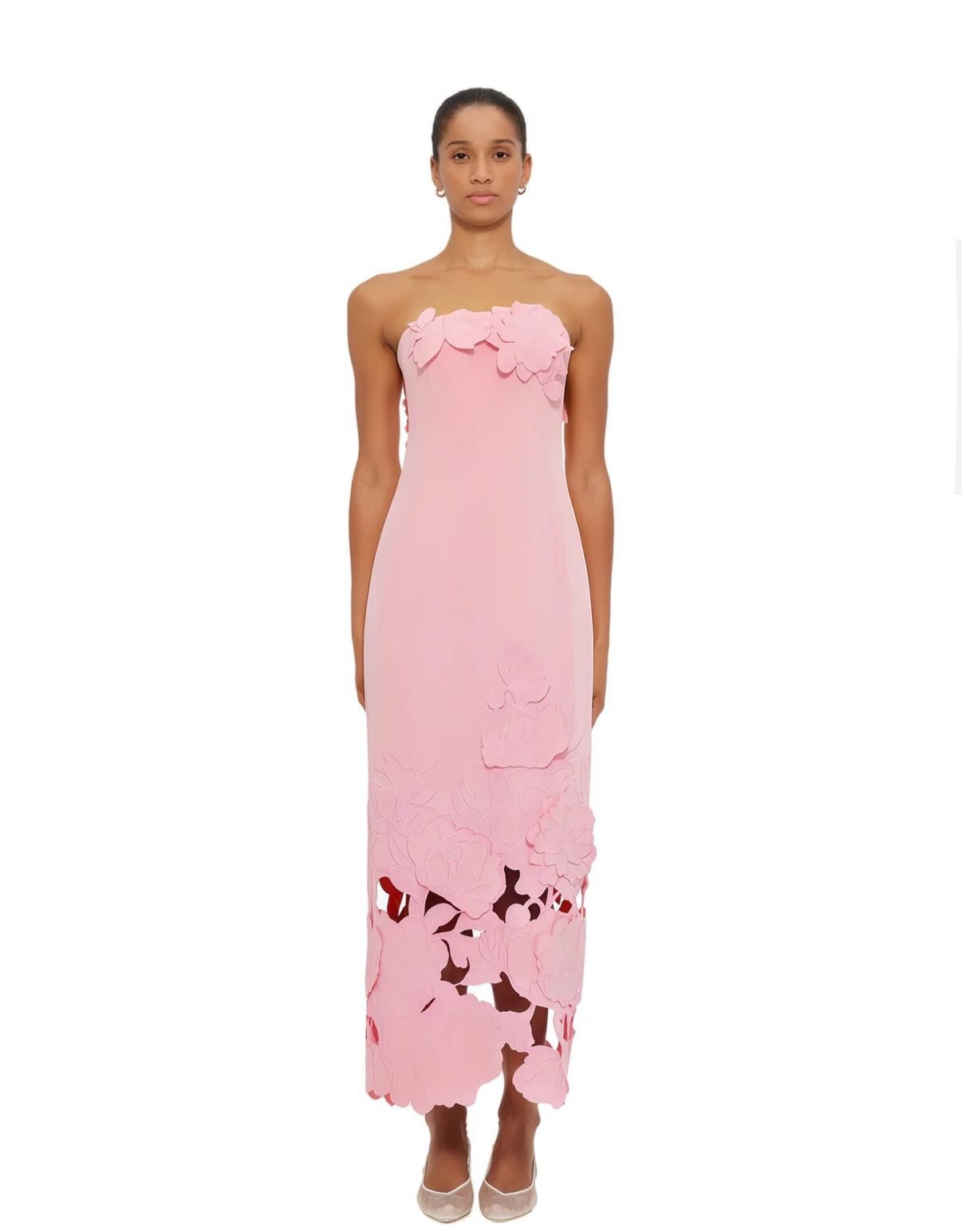 Pink Floral Strapless Maxi Dress