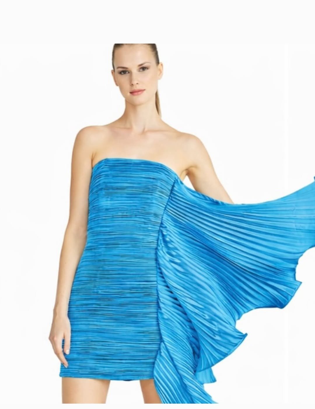 Blue Strapless Pleated Mini Dress