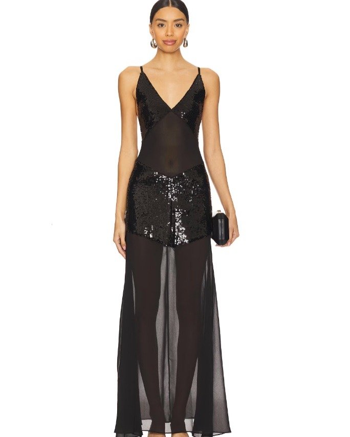 Black Sequin Sheer Maxi Dress